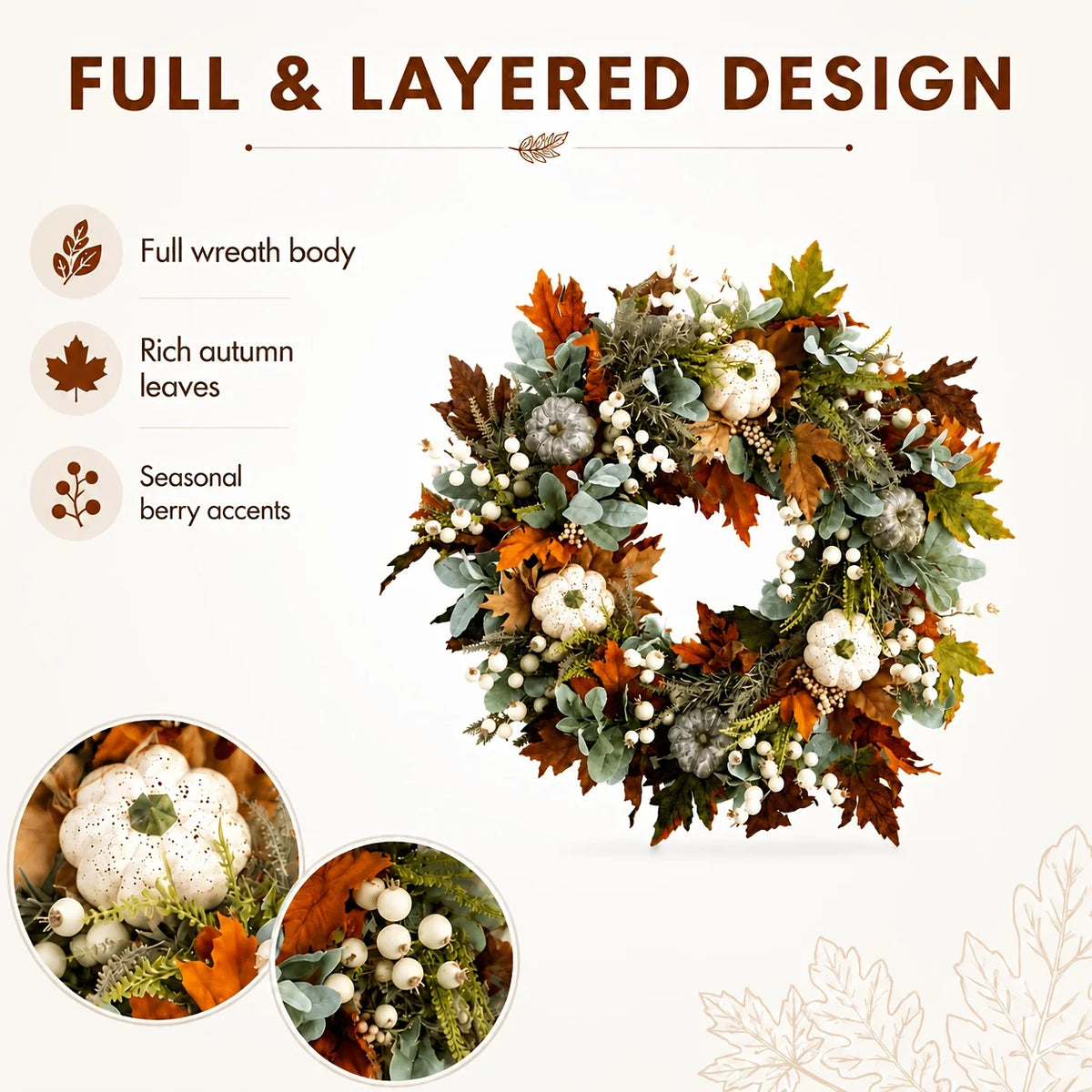 Peony Pumpkin Autumn Wreath With Leaves And Berries For Door