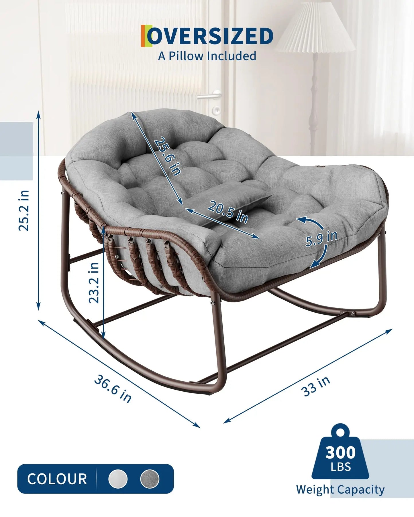 HiMISS Outdoor Papasan Rocking Chair With Cushion Wicker Egg Lounge