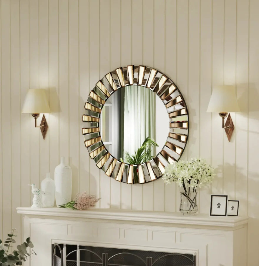 Round Starburst Wall Mirror Decorative Accent For Living Spaces