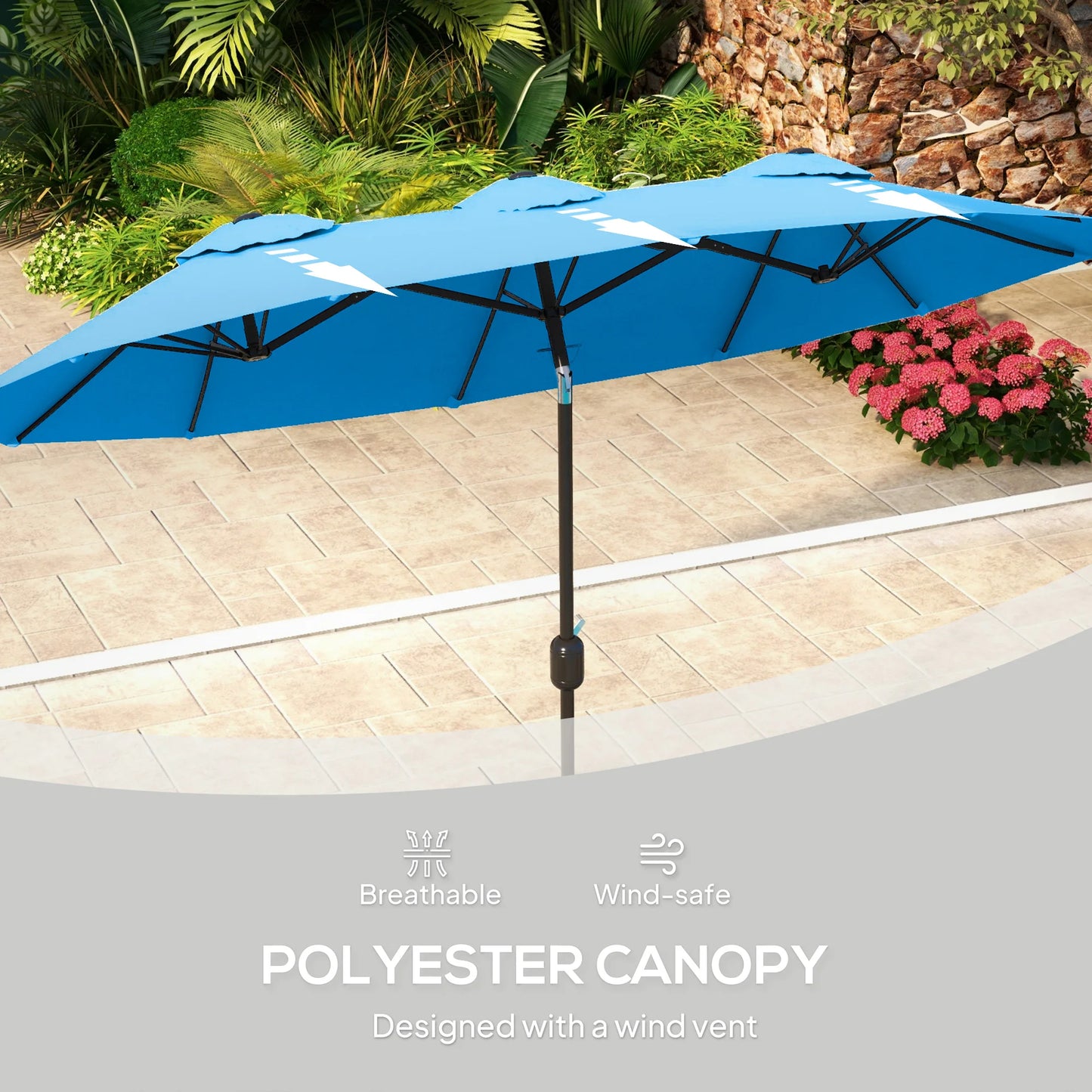 Outdoor Patio Umbrella With Tilt And Crank Double Sided Venting