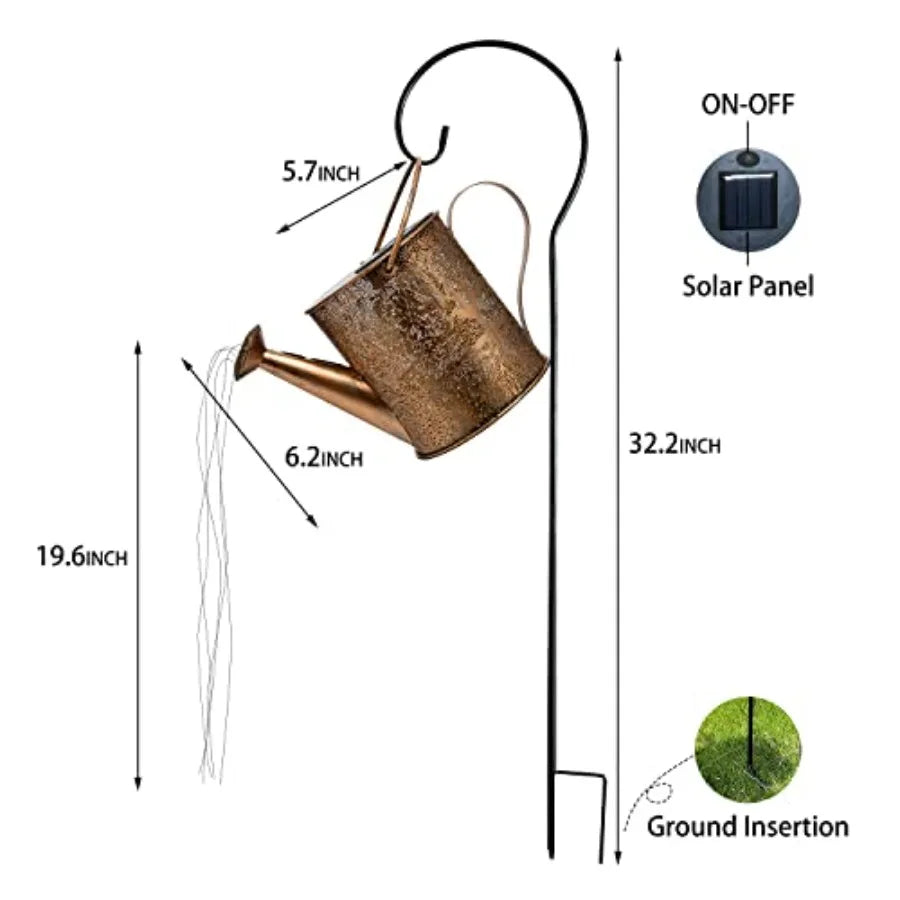 Solar Watering Can Lights Outdoor Garden Decor Cascading LED Hanging Lights
