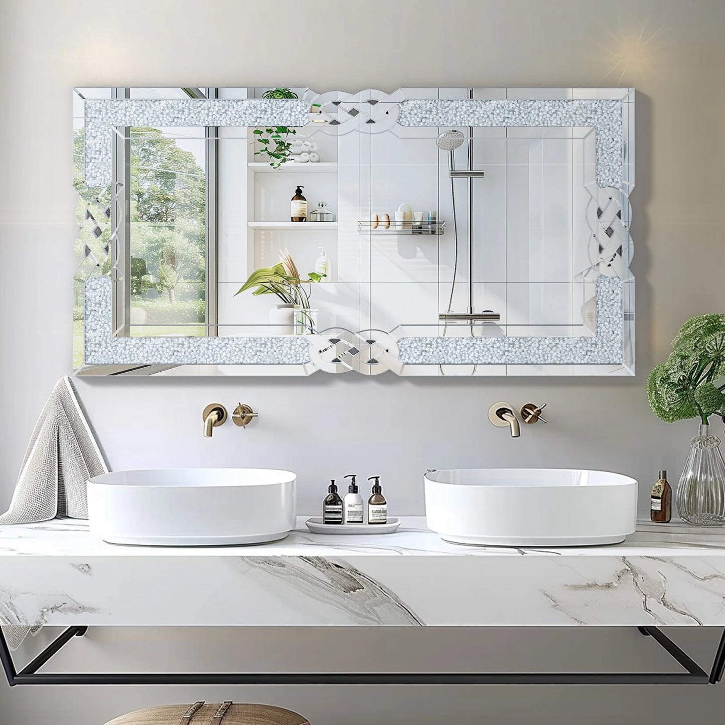 Wisfor Crushed Diamond Wall Mirror Crystal Frame