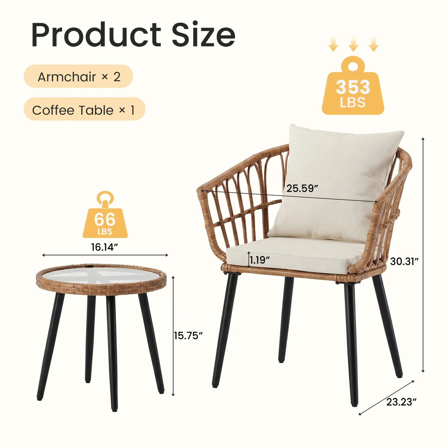 Wicker Patio Outdoor Set With Cushions Glass Top Table