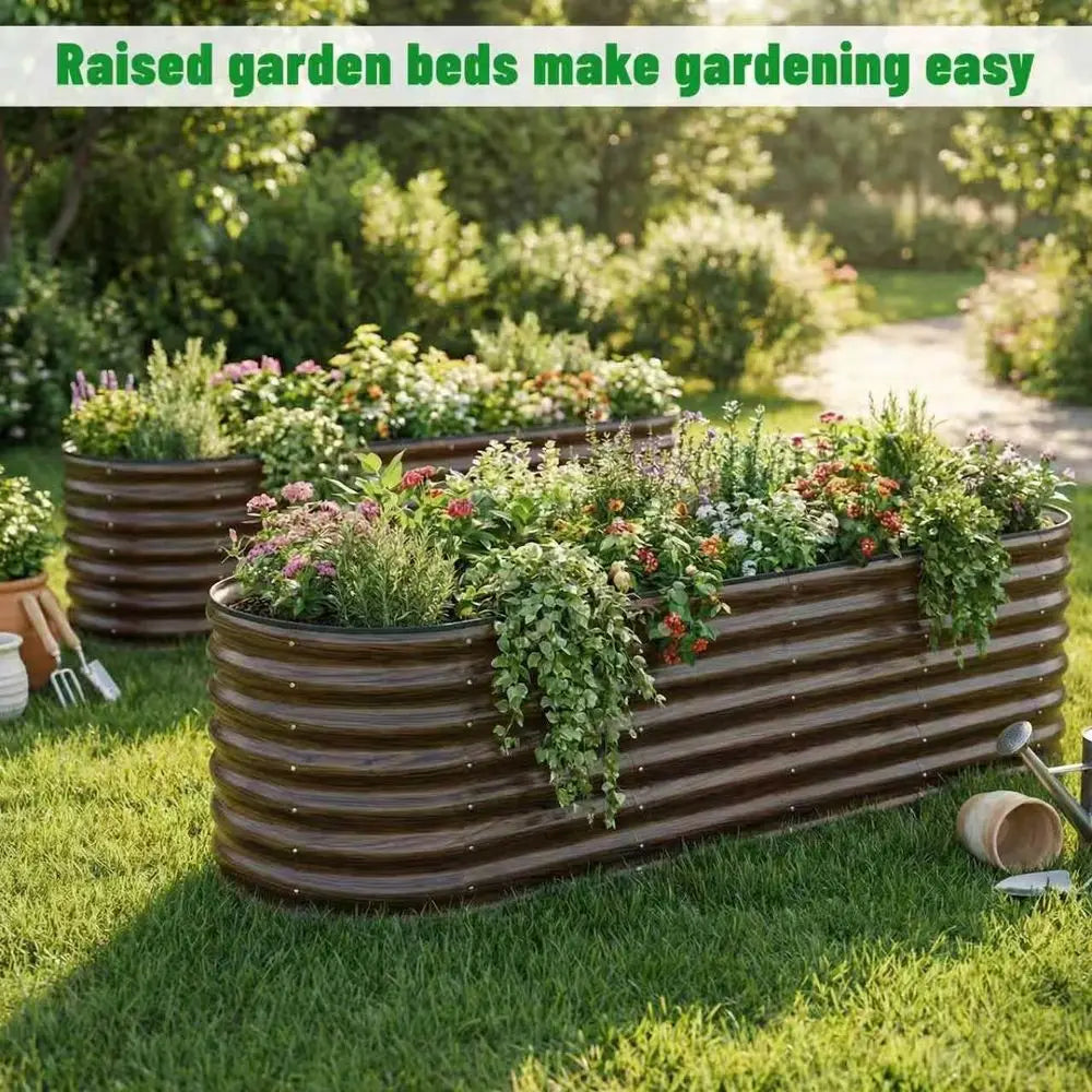 Galvanized Steel Raised Garden Bed Set Durable Rust Resistant
