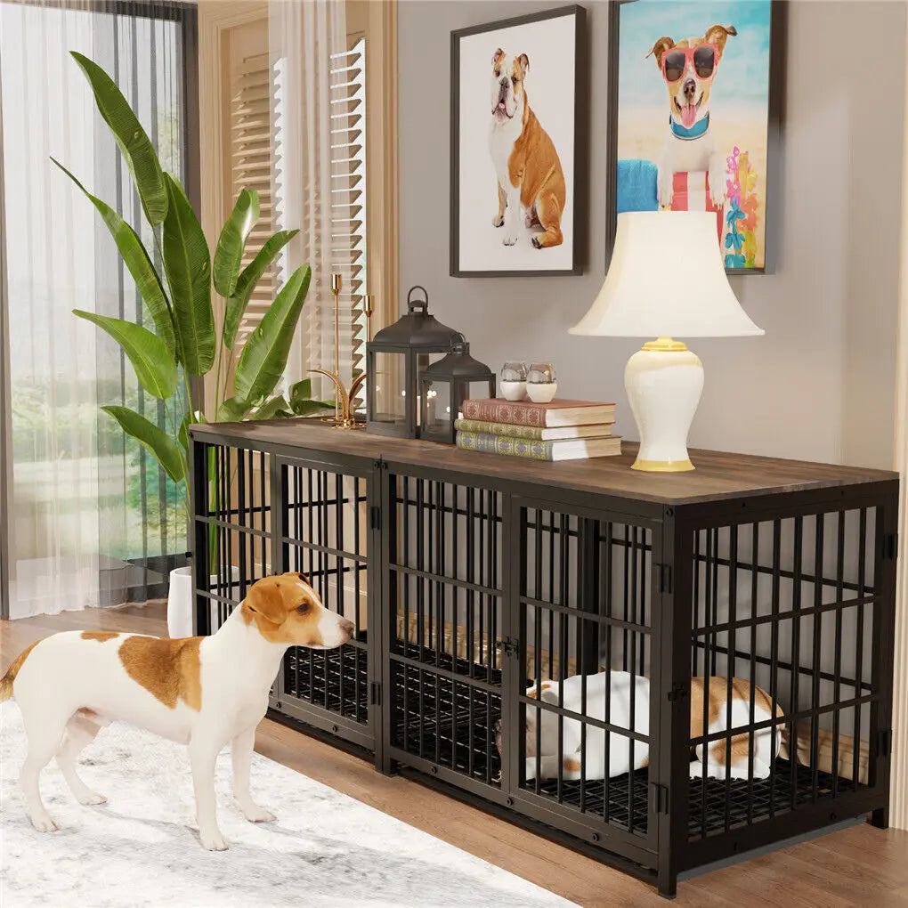 BINGOPAW Heavy Duty Dog Kennel End Table Cage With Three Doors Removable Tray
