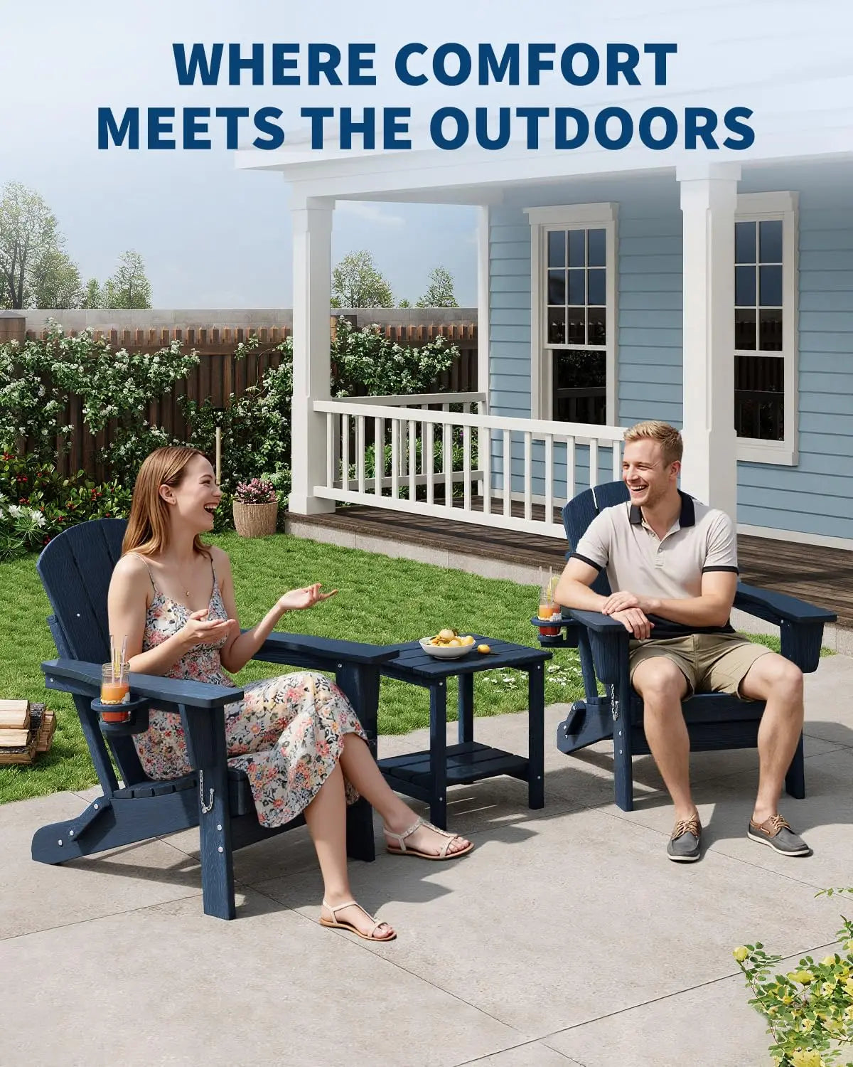 Folding Adirondack Chair All-Weather HDPE Outdoor Cup Holder