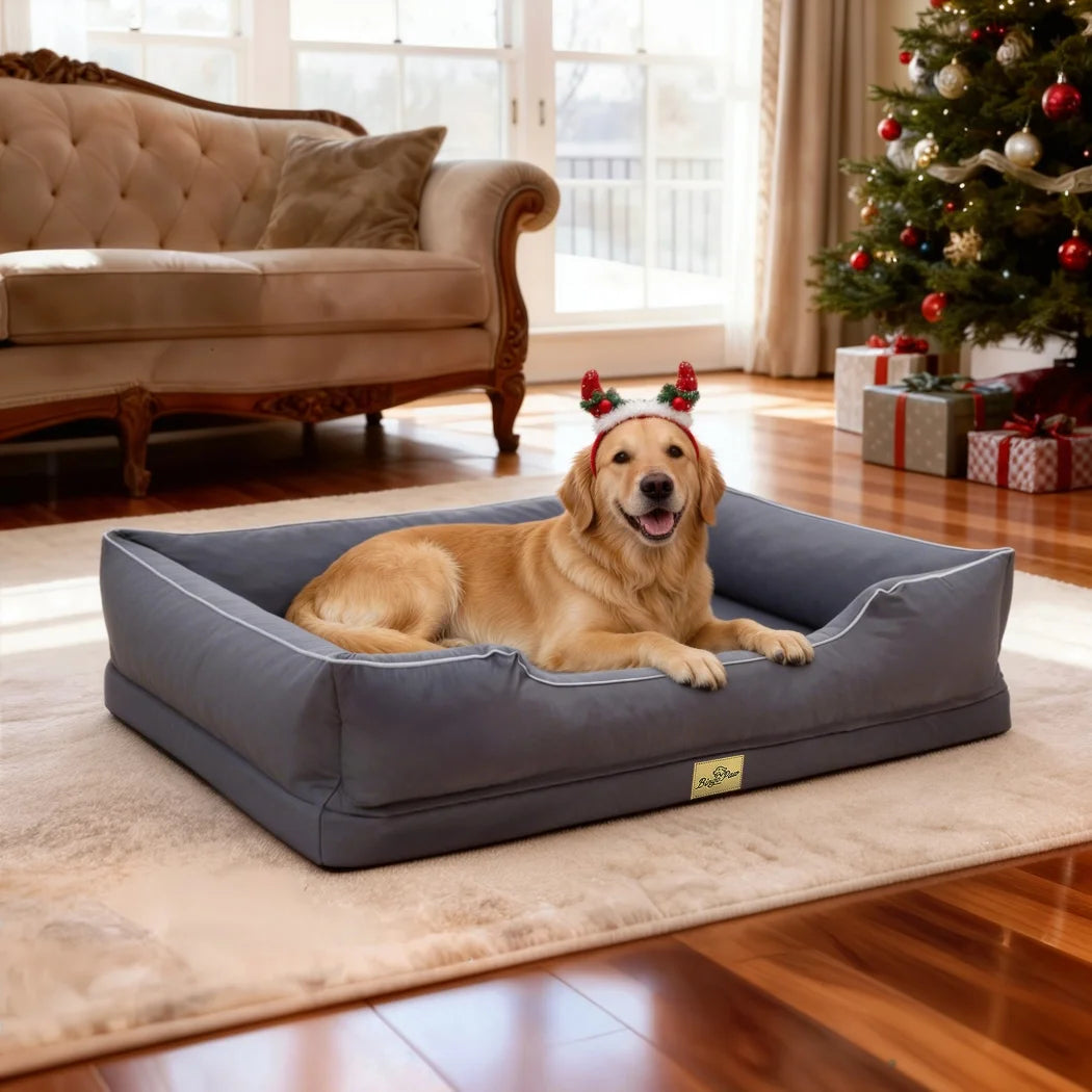 BORWART Orthopedic Dog Bed With Removable Cover And Bolster Sides