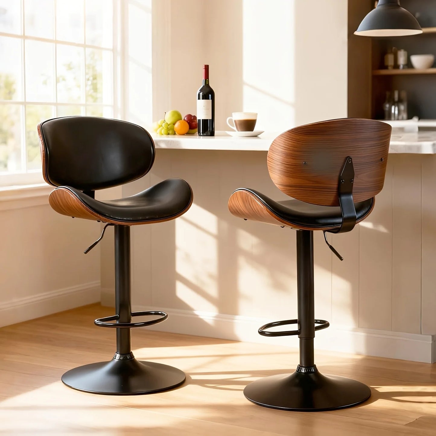PIYRQ Bar Stool Set PU Leather Seats With Ergonomic Backrest