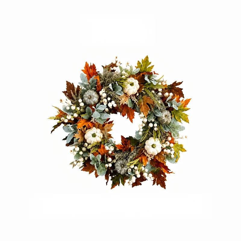 Peony Pumpkin Autumn Wreath With Leaves And Berries For Door