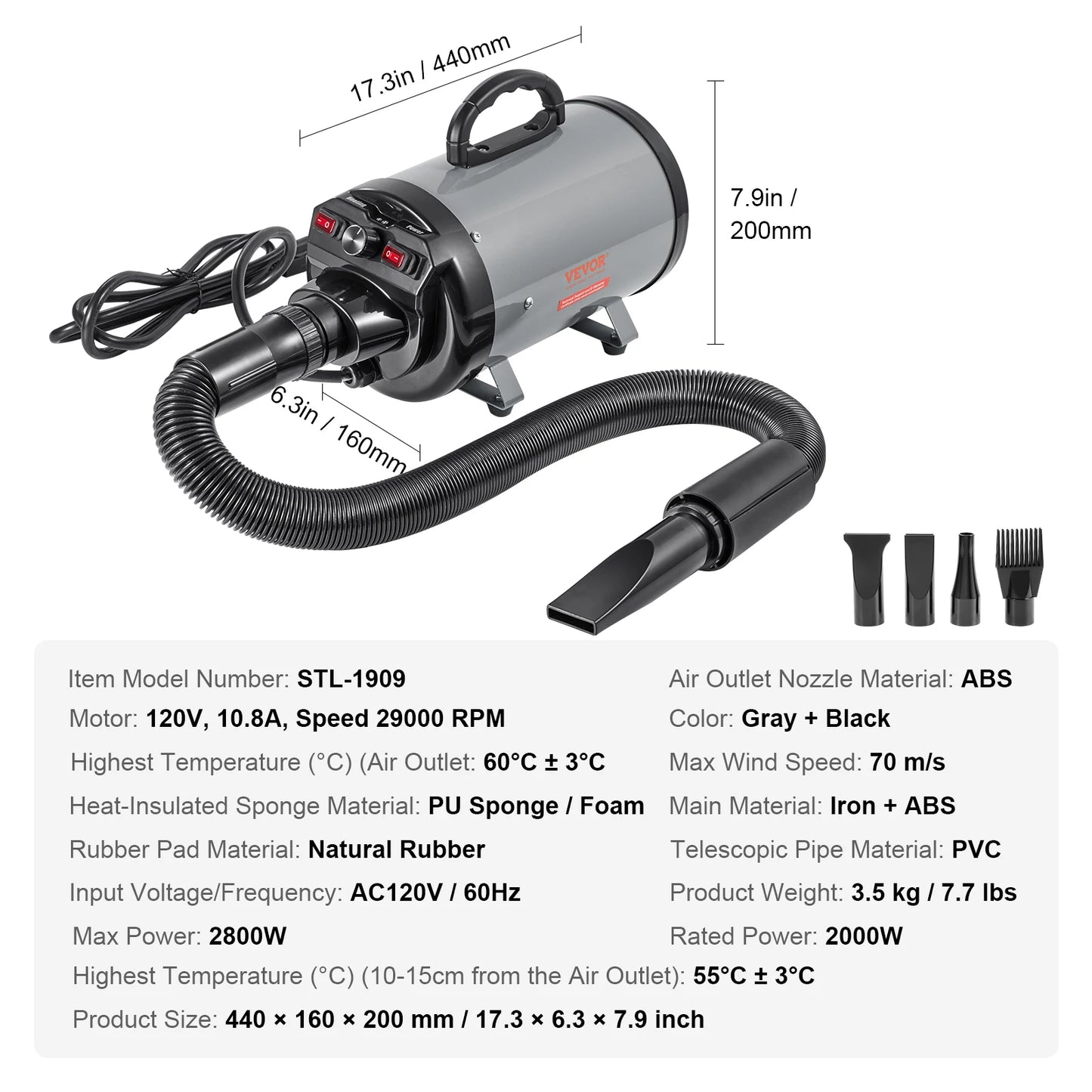 SucceBuy Dog Grooming Dryer With Adjustable Speed And Nozzles