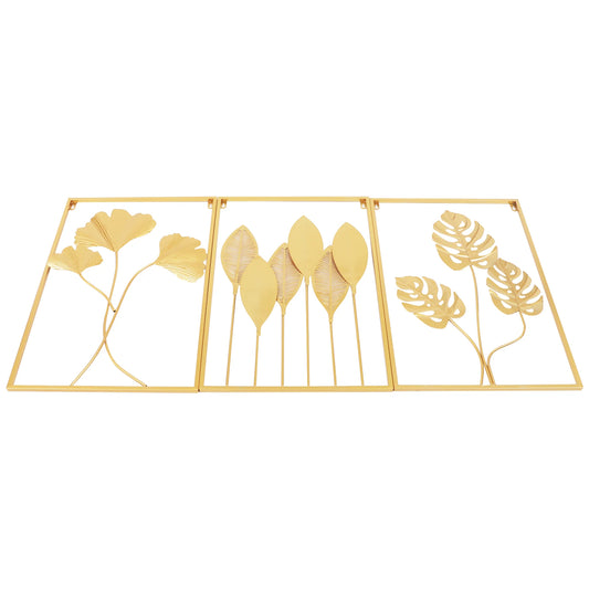 Bymaocar Gold Metal Wall Art Set With Three Leaf Patterns