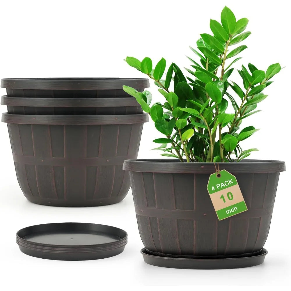 NBVCX Plastic Flower Pots With Drainage Holes And Saucers