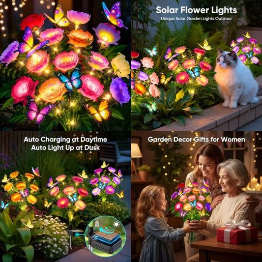 Solar Flower Lights Outdoor Waterproof Butterfly Garden Decoration