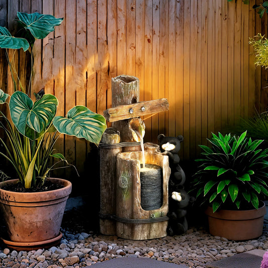 Outdoor Three Tier Waterfall Fountain With LED Lights And Pump