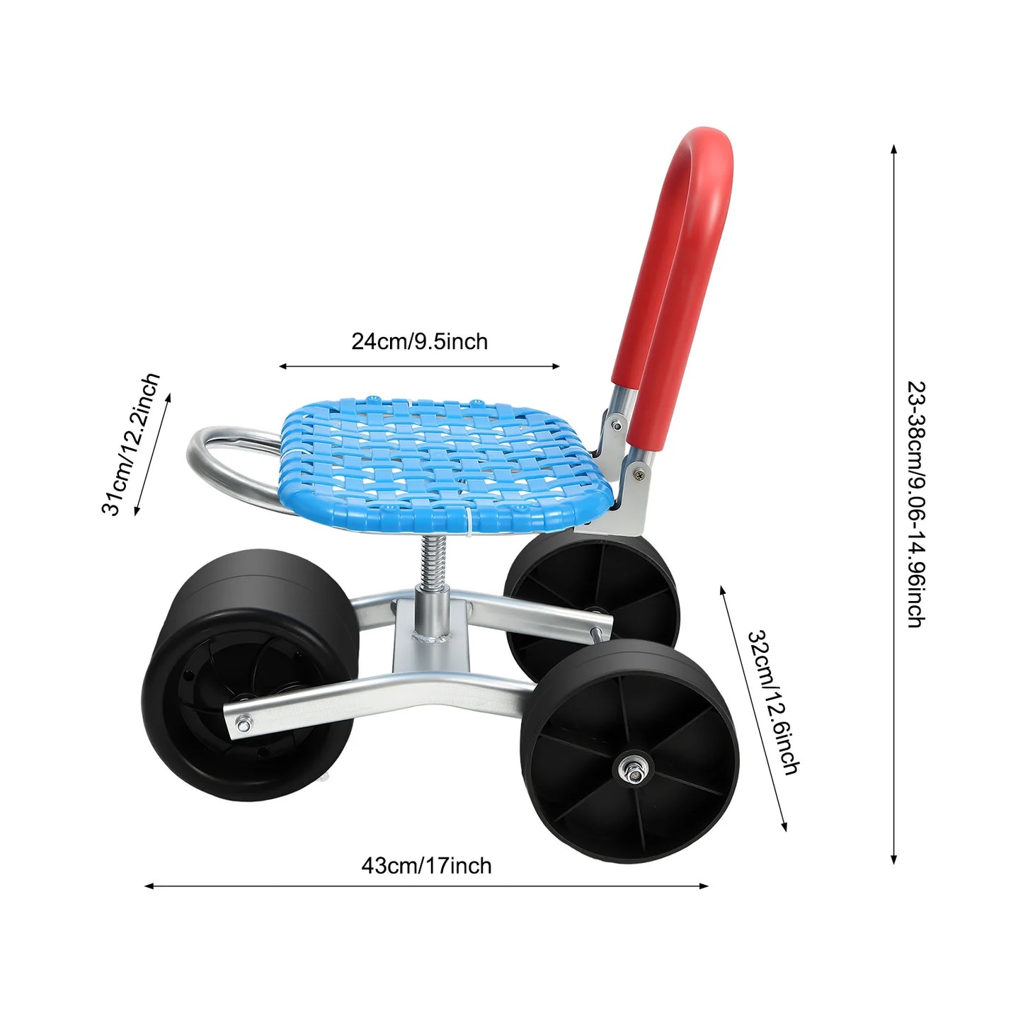 Bymaocar Three Wheel Rolling Garden Stool With 360 Degree Swivel Steel Frame