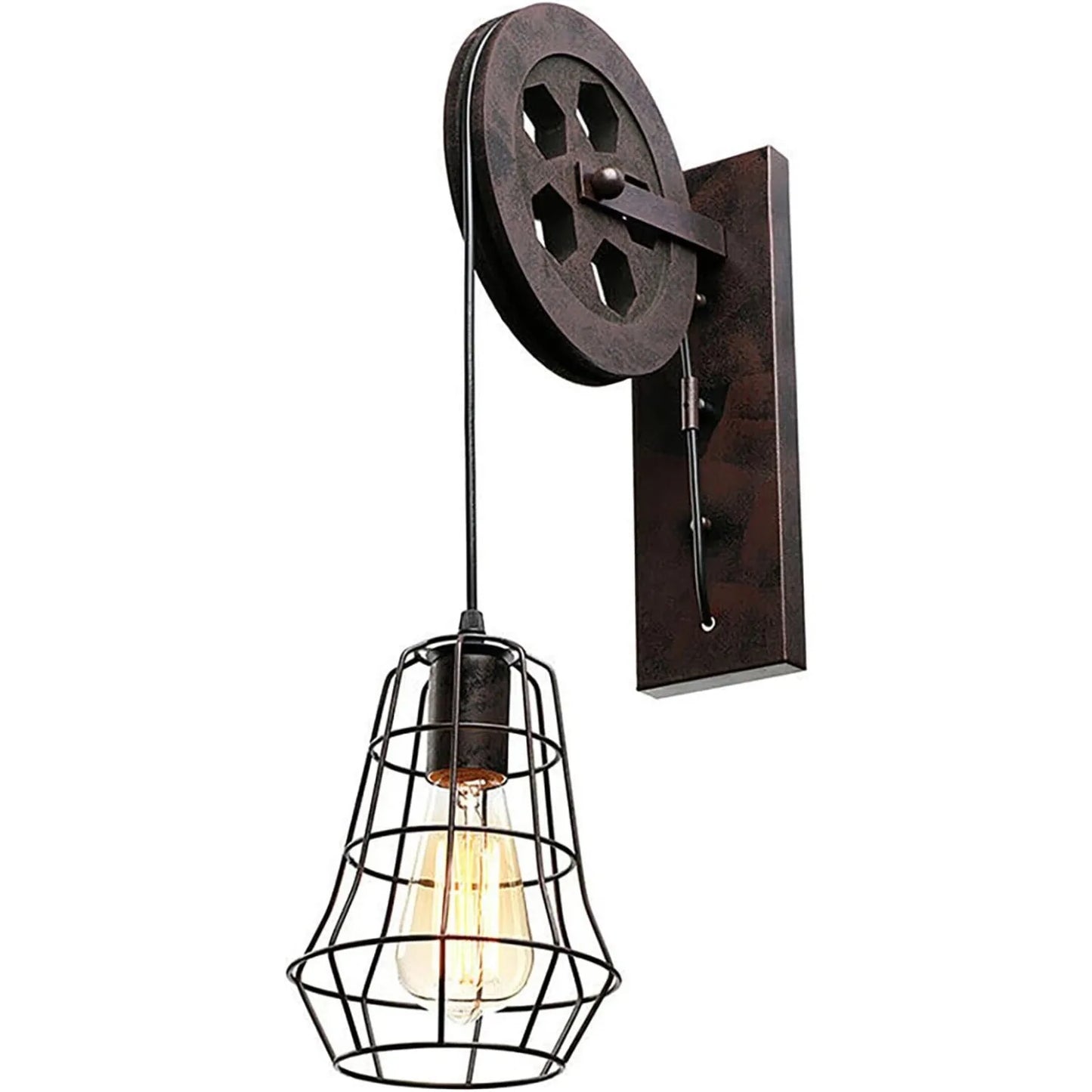 Bymaocar Industrial Wall Sconce Lift Pulley Iron Cage Shade