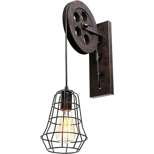 Bymaocar Industrial Wall Sconce Lift Pulley Vintage Farmhouse Lamp