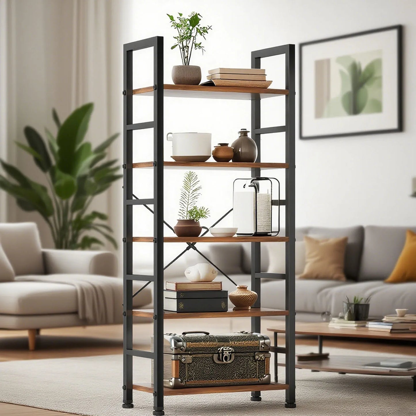 Modern Metal Bookshelf 5-Tier and 6-Tier Corner Storage Organizer For Home