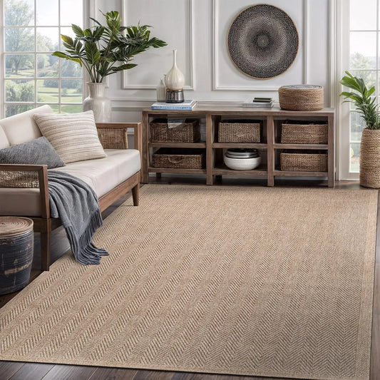 Natural Fiber Herringbone Seagrass Area Rug For Indoor Outdoor Use