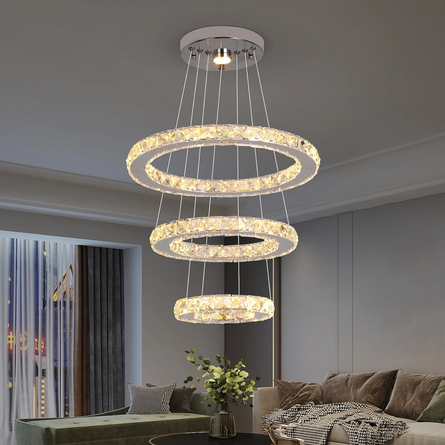 GreeLustr Modern Pendant Crystal Ring Chandelier For Living Room
