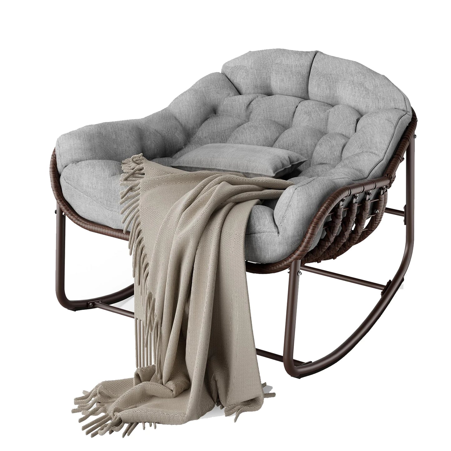HiMISS Outdoor Papasan Rocking Chair With Cushion Wicker Egg Lounge