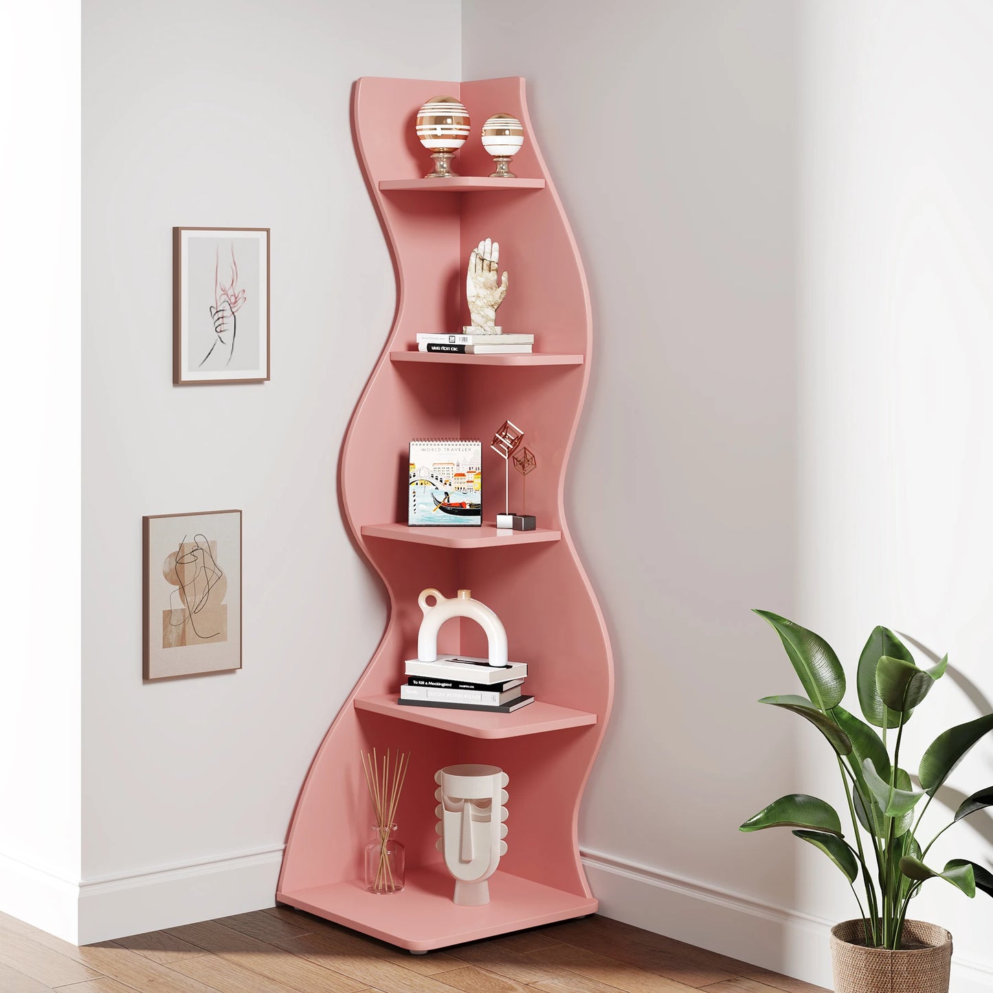 Tribesigns 5-Tier Corner Shelf Modern Wall Bookcase Storage Rack