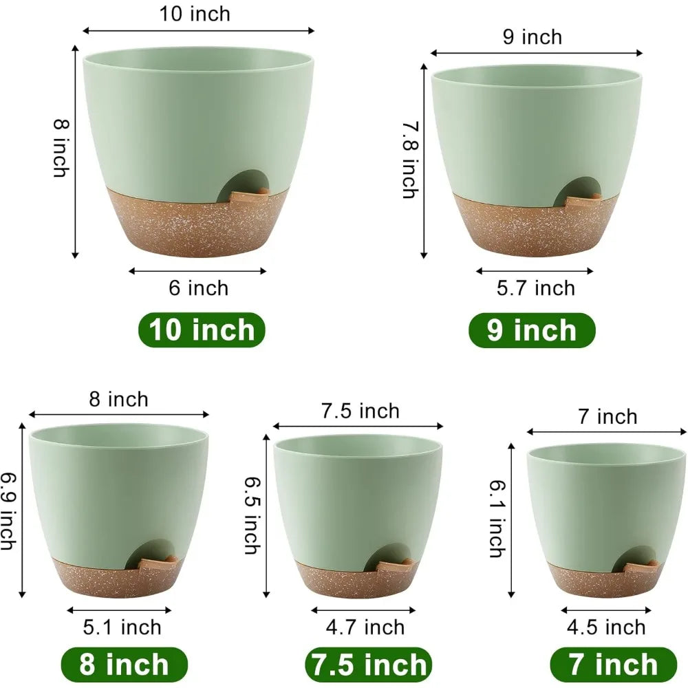 NBVCX Self Watering Plant Pots Set Of 5 With Drainage Saucers