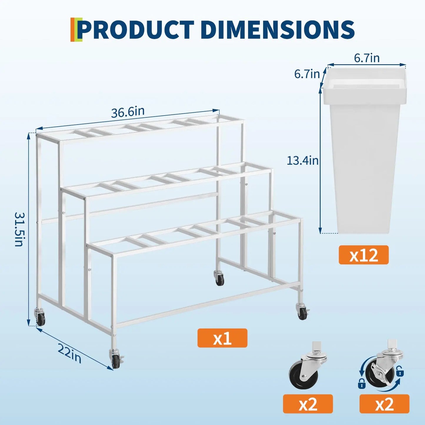 HiMISS 3 Tier Rolling Flower Display Stand With Buckets