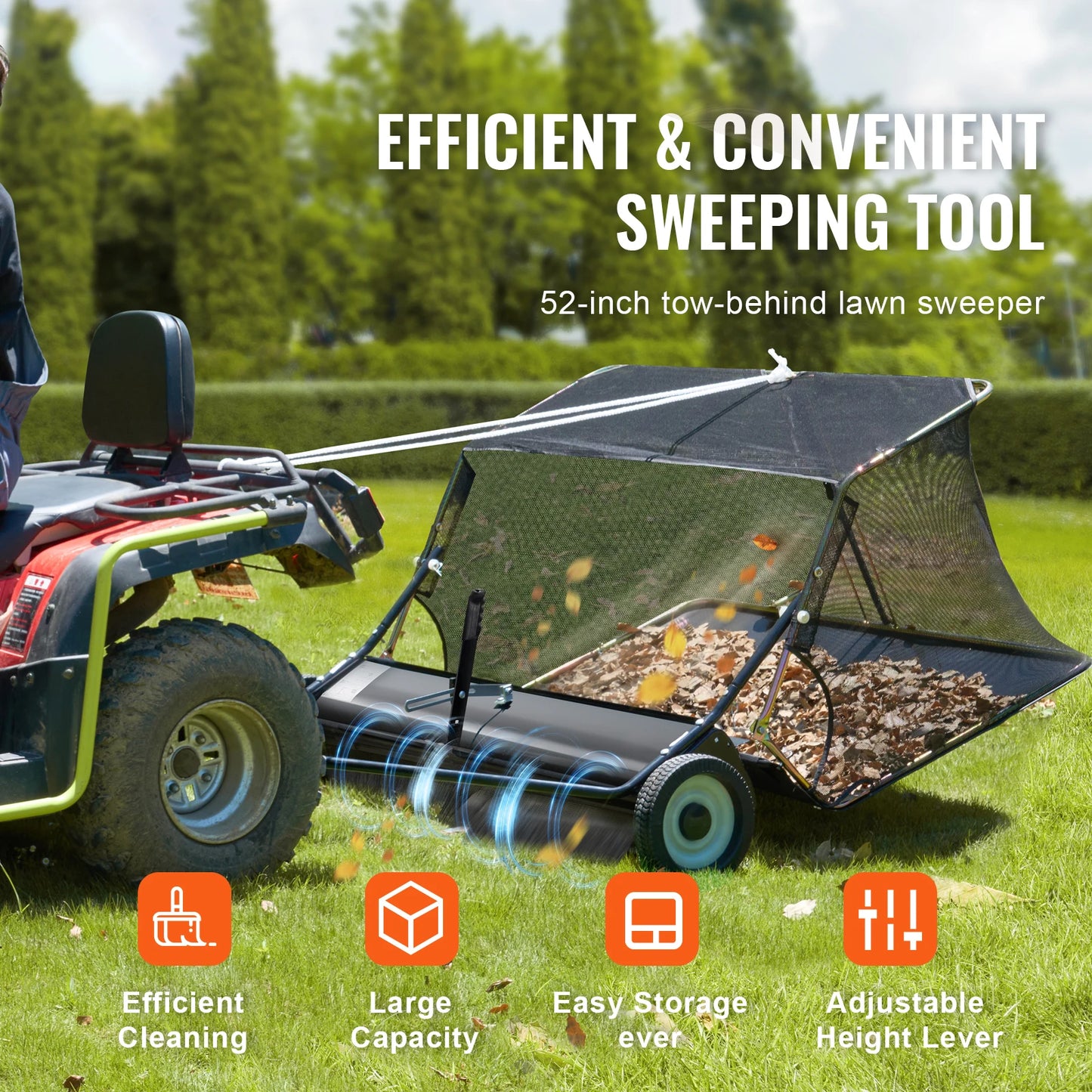 SucceBuy Heavy Duty Lawn Sweeper Tow Behind Leaf Debris Collector
