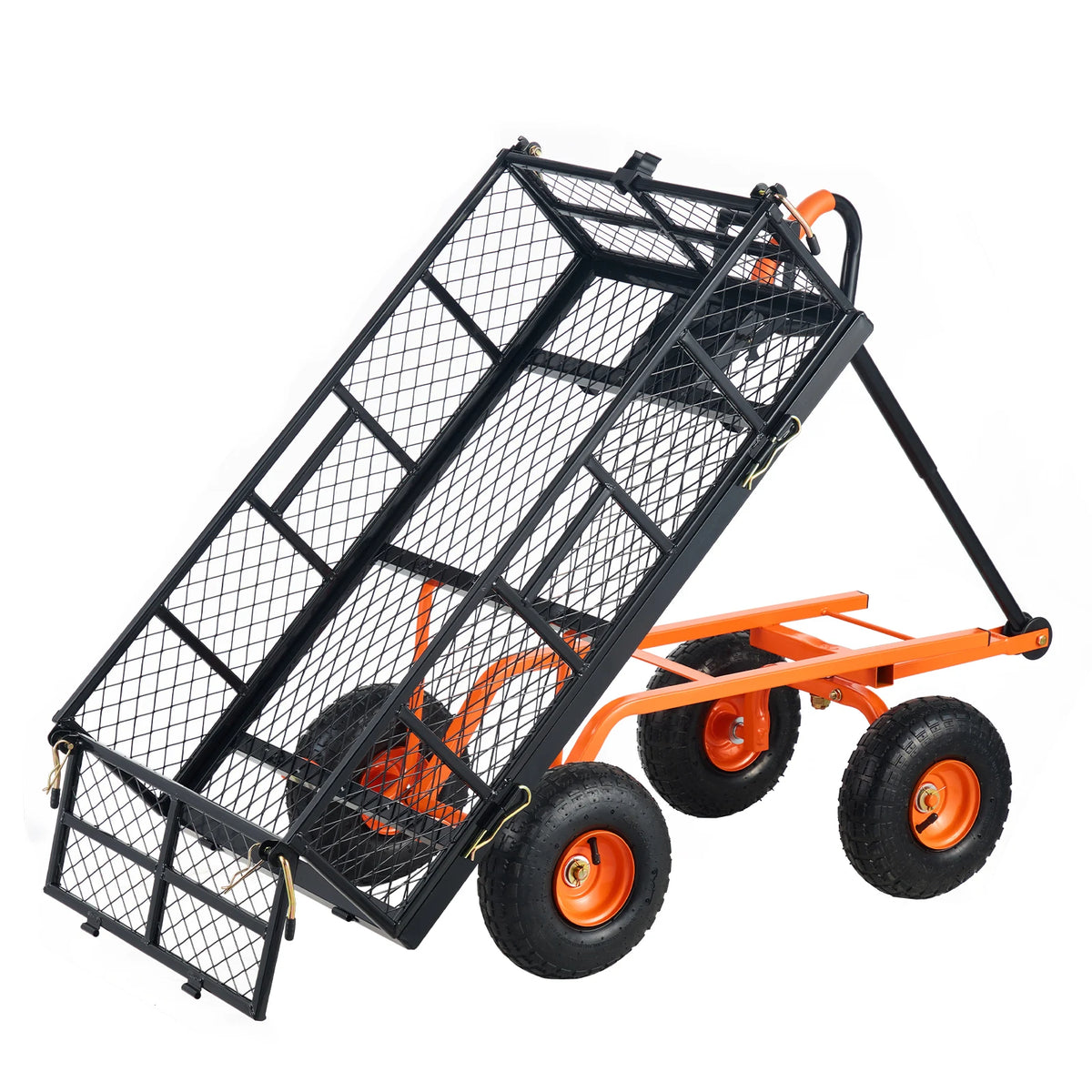 SucceBuy Metal Garden Utility Wagon Dump Cart Wheelbarrow