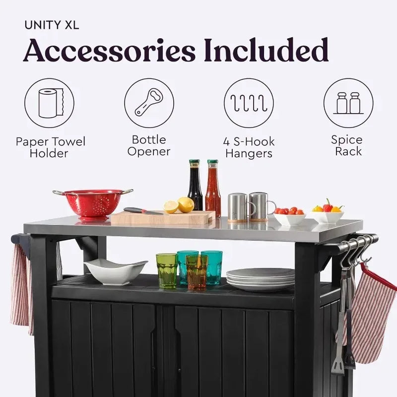 Outdoor Rolling Table Cart For Food Prep Storage Bar Grill