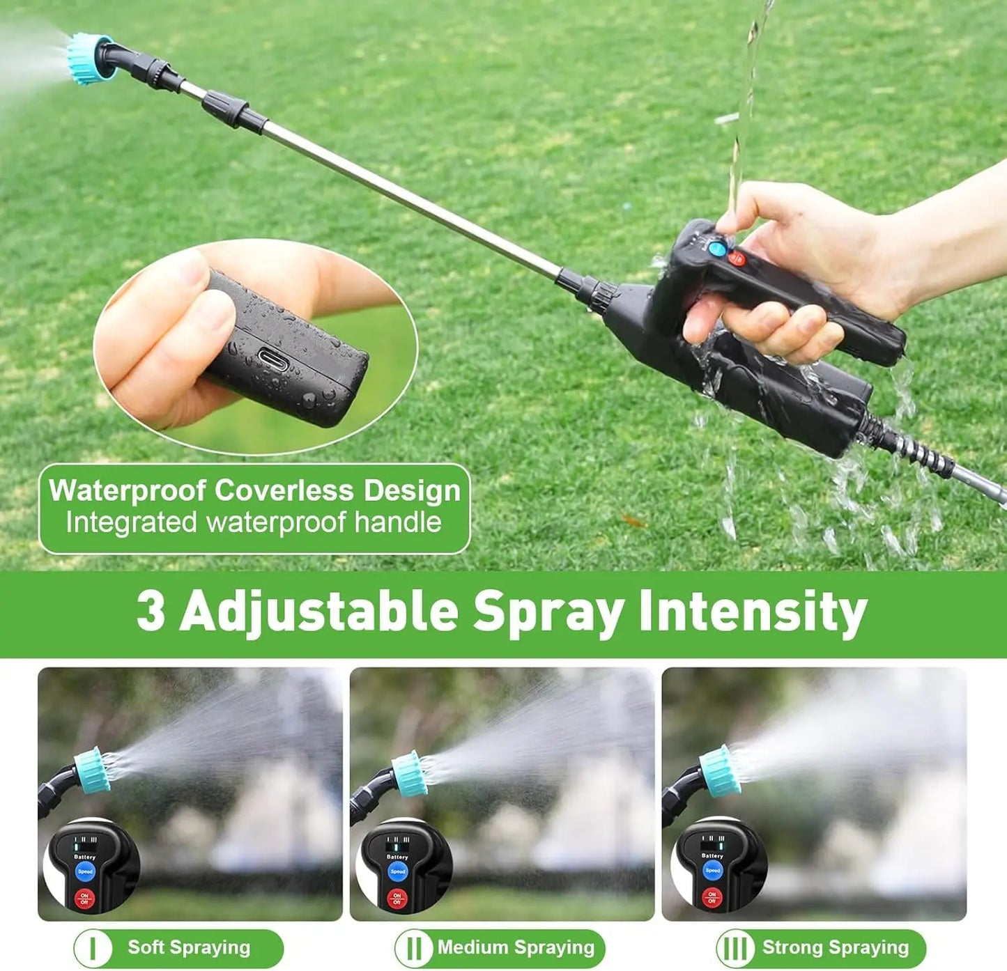 Battery Powered Garden Sprayer With Telescopic Wand And Adjustable Nozzles