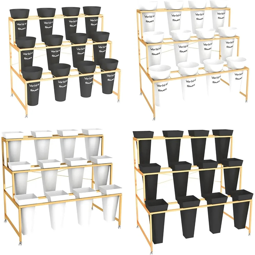RBXC 3-Tier Metal Flower Stand With Buckets And Wheels