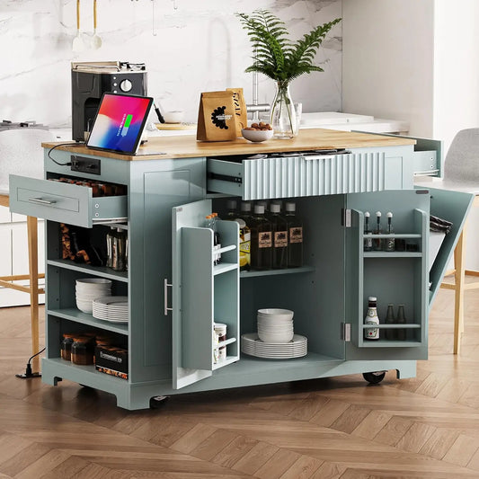 Rolling Kitchen Island With Power Outlet And Drop Leaf