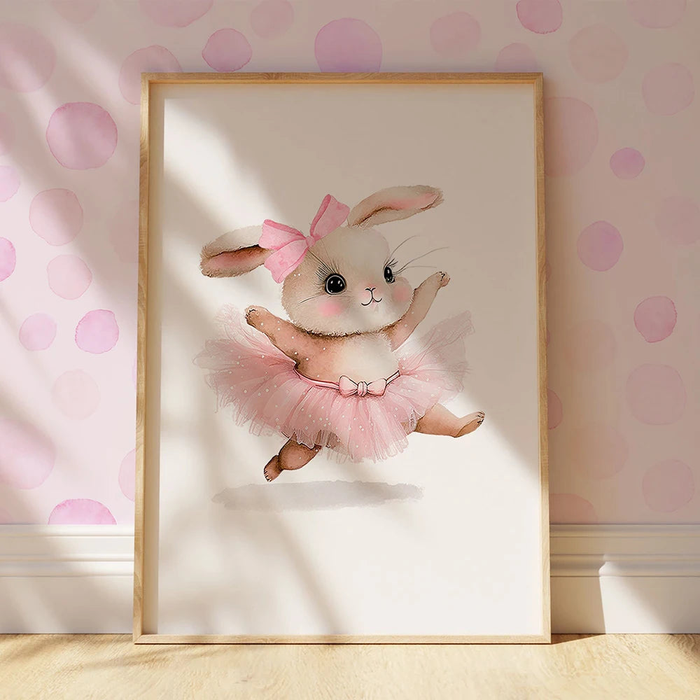 Ballerina Bunny Canvas Posters Woodland Animal Wall Art Nursery Decor