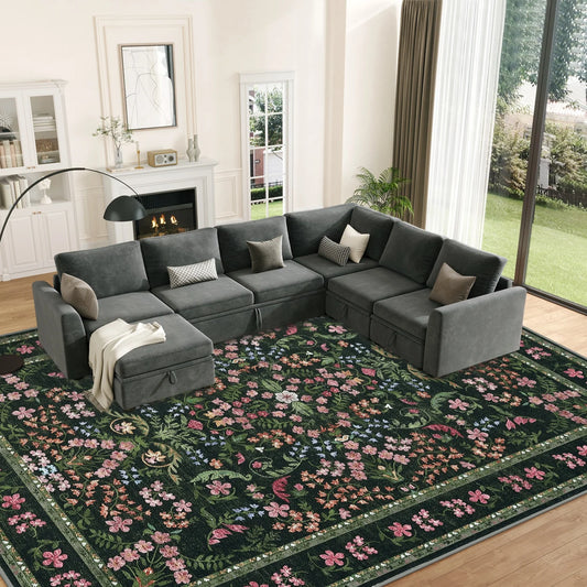 HiMISS Soft Vintage Floral Area Rug, Low Pile, Machine Washable