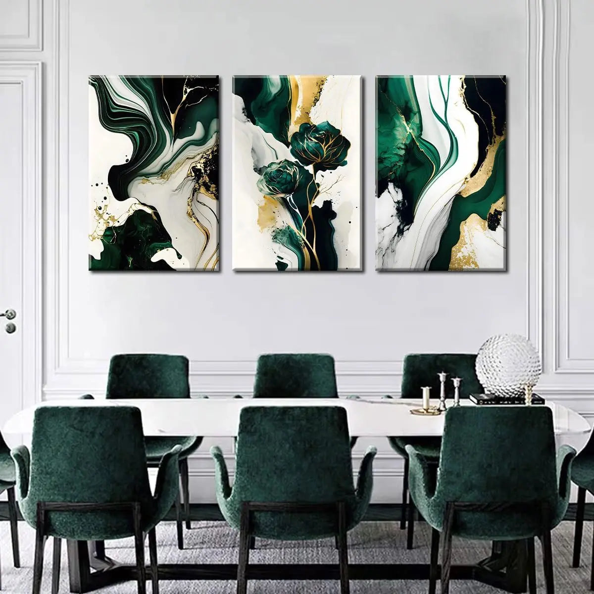 3-Piece Abstract Canvas Wall Art With Gold Accents