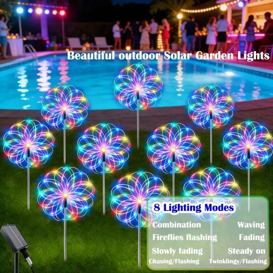 Solar Powered LED Firework Garden Lights With Multiple Lighting Modes