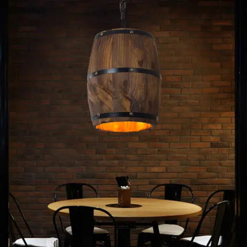 Hanging Vintage Wine Barrel Pendant Light Rustic Wood Ceiling Lamp