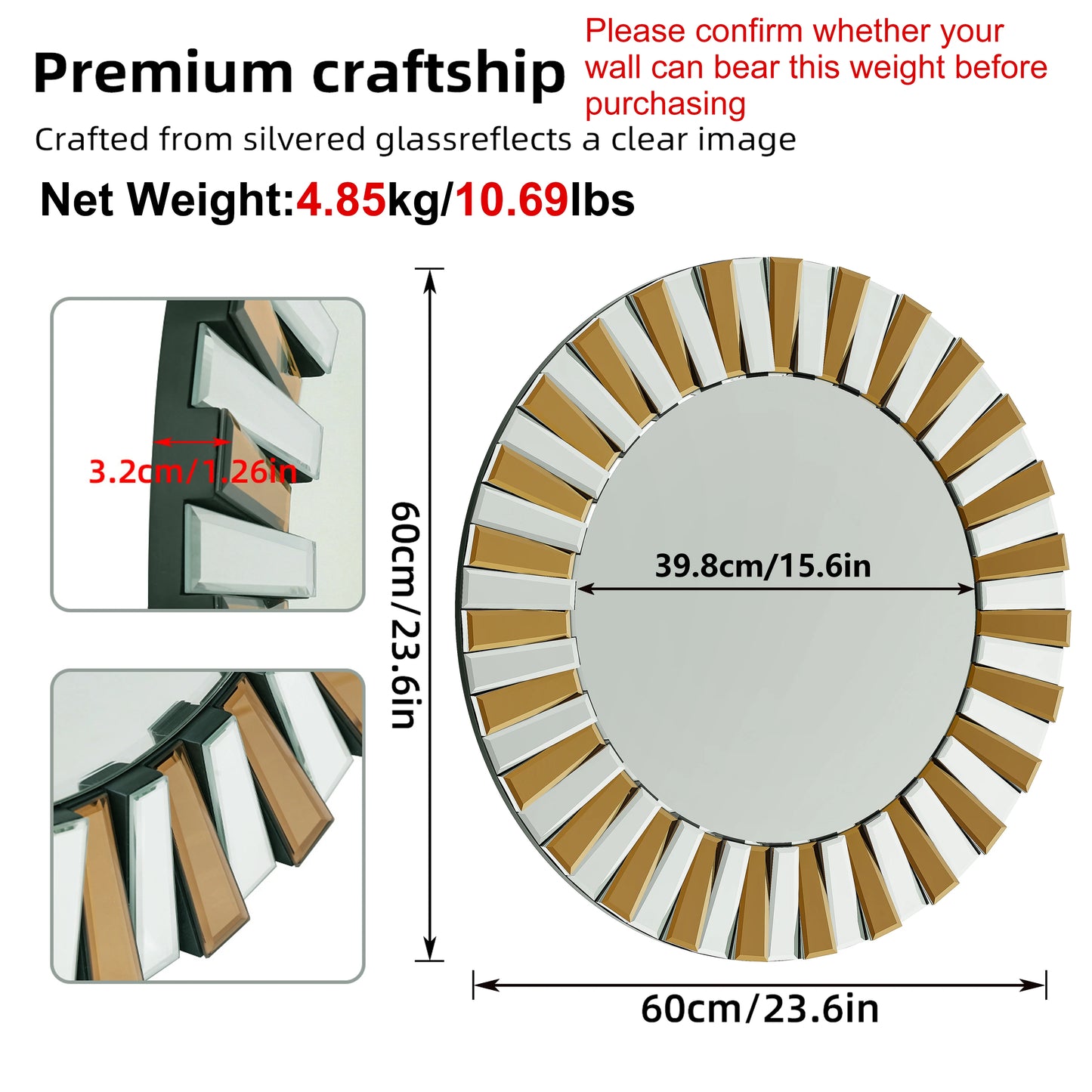 Round Starburst Wall Mirror Decorative Accent For Living Spaces