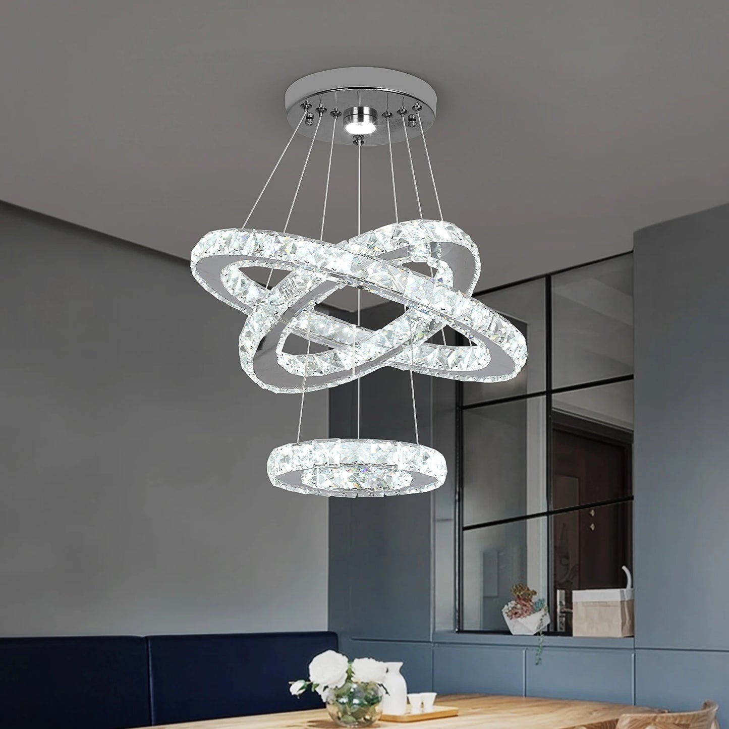 GreeLustr Modern Pendant Crystal Ring Chandelier For Living Room