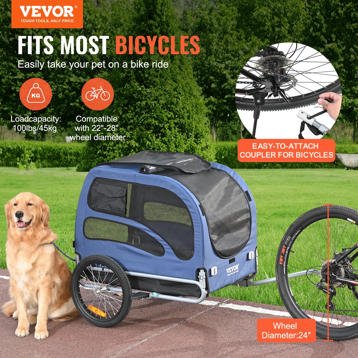 Pet Cart Bicycle Trailer For Dogs Collapsible Easy To Store