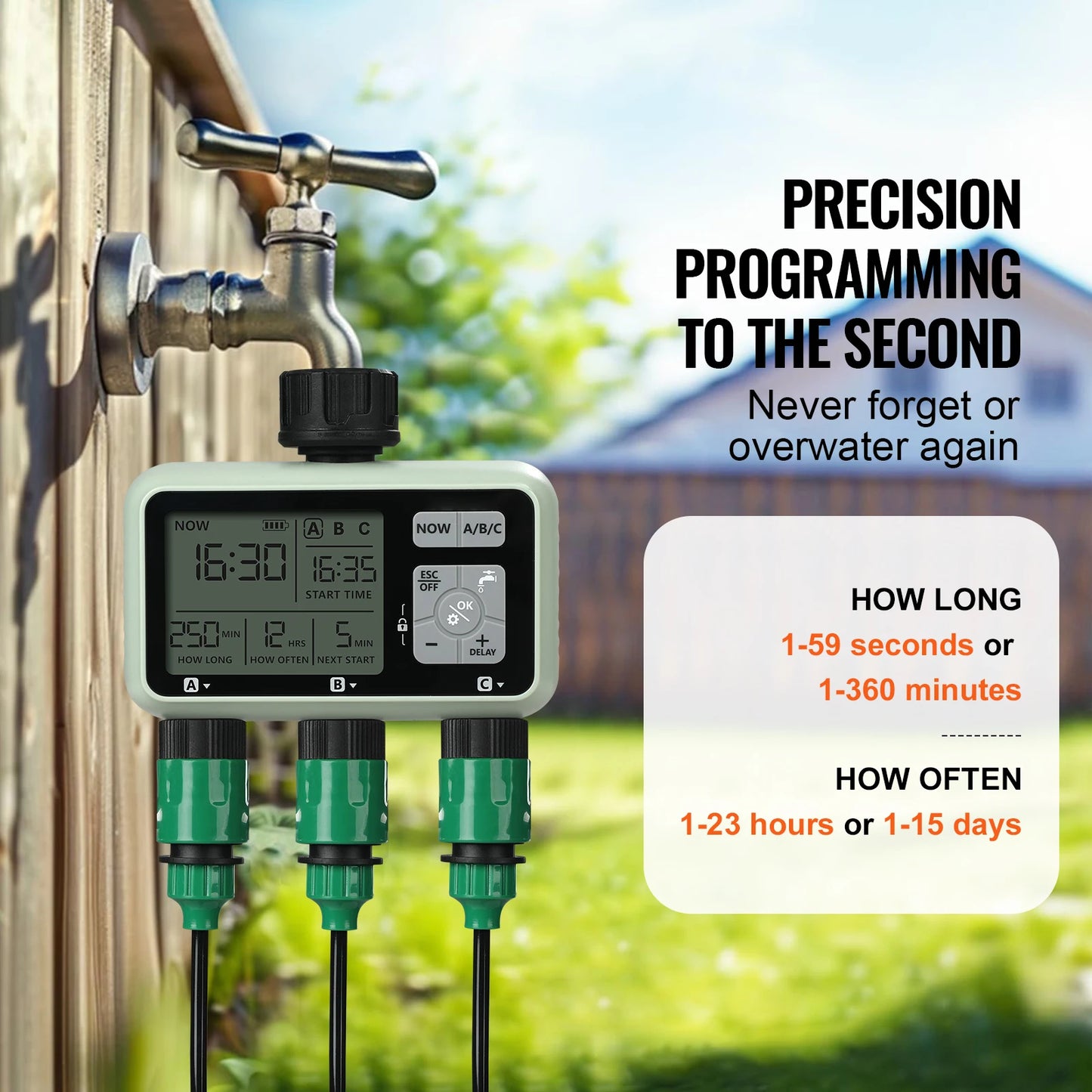 SucceBuy Water Timer With 3 Outlets, 3 Independent Zones LCD Display Rain Delay