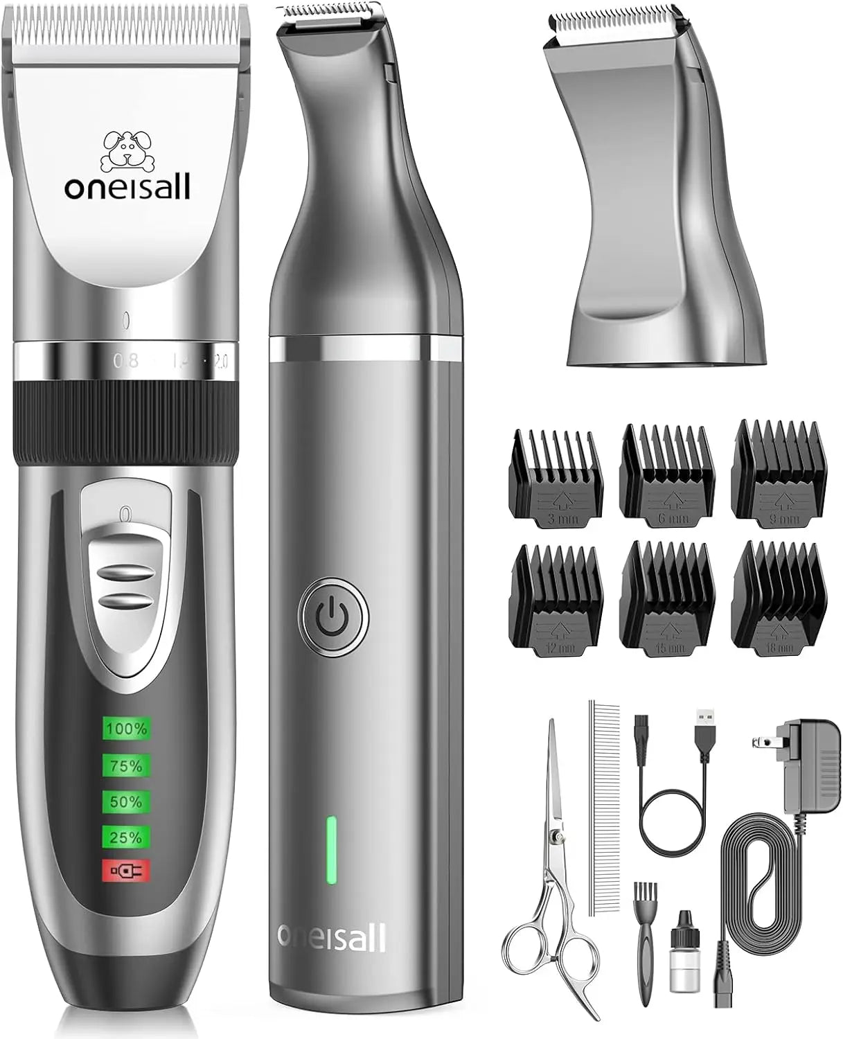 2-in-1 Cordless Pet Grooming Kit: Quiet Clippers, Paw Trimmer