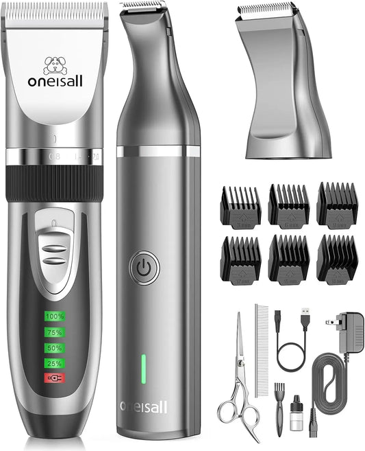 2-in-1 Cordless Pet Grooming Kit: Quiet Clippers, Paw Trimmer