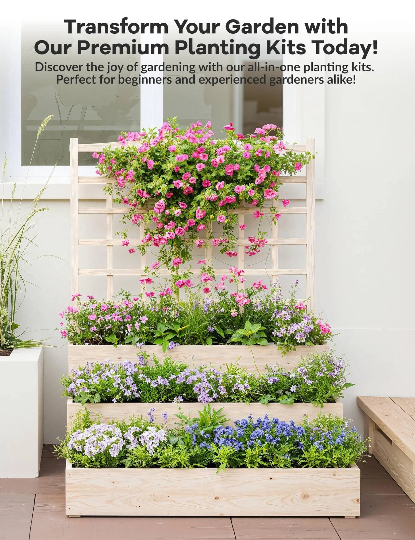 HiMISS Three Tier Elevated Garden Bed With Trellis