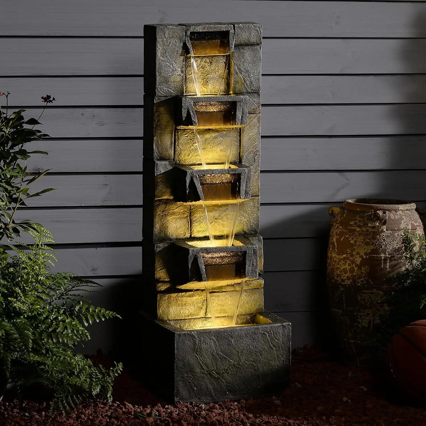 4-Tier Indoor Outdoor Water Fountain With LED Lights And Pump