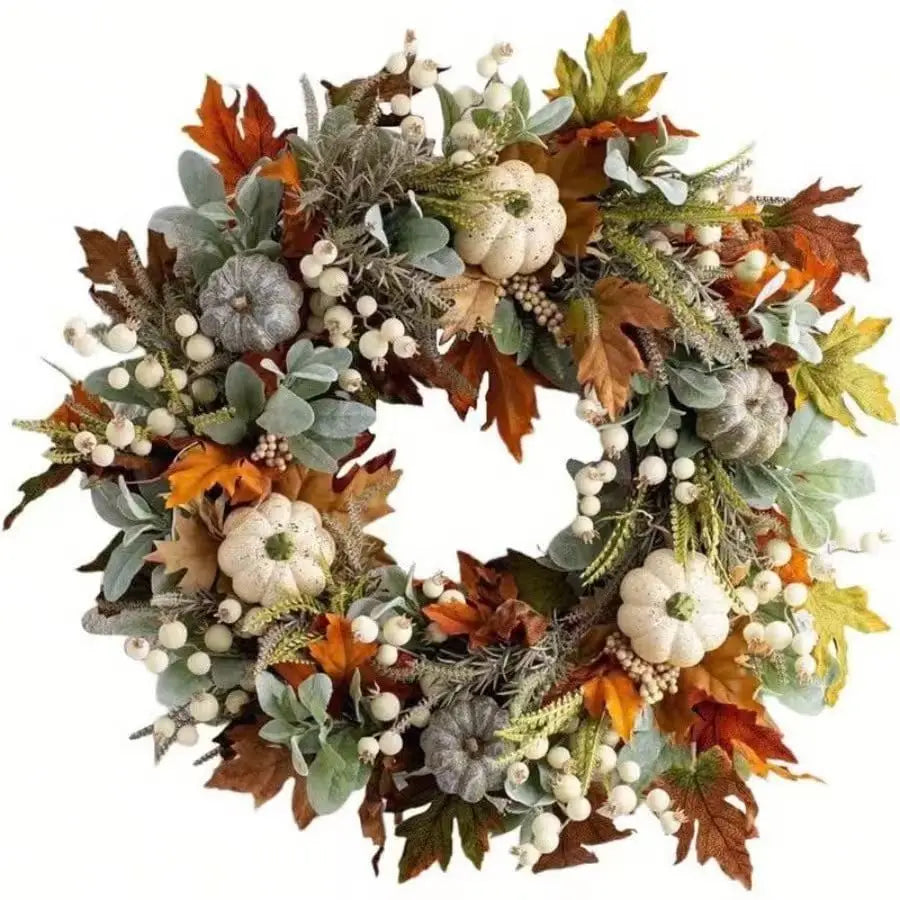 Autumn Harvest Wreath With Pumpkins Pinecones And Maple Leaves for Home Decor