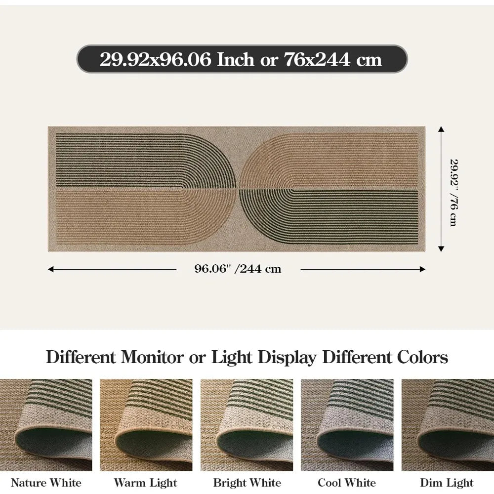 Modern Jute Rug Hallway Runner Non Slip Indoor Outdoor Washable
