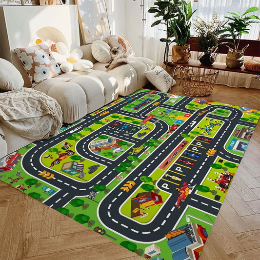 Car Play Mat For Kids TrafficThemed Rug Non Slip Playroom